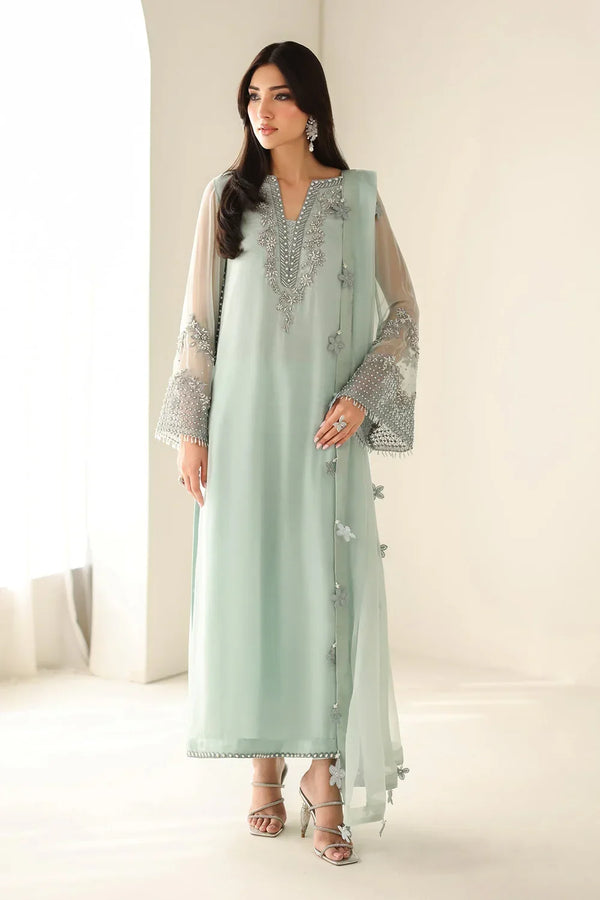 Barouqe Chiffon Embroidered & Hand Embellished with Clutch 3 Piece Dress - J0709 Unstitched
