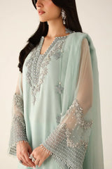 Barouqe Chiffon Embroidered & Hand Embellished with Clutch 3 Piece Dress - J0709 Unstitched