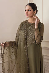 BAROQUE Embellished Olive Green Chiffon Festive  Unstitched Suit