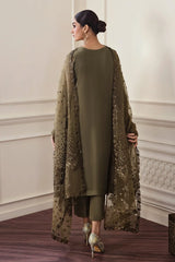 BAROQUE Embellished Olive Green Chiffon Festive  Unstitched Suit