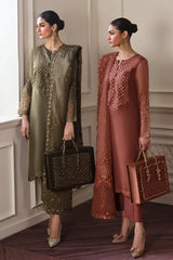 BAROQUE Embellished Olive Green Chiffon Festive  Unstitched Suit
