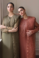 BAROQUE Embellished Olive Green Chiffon Festive  Unstitched Suit