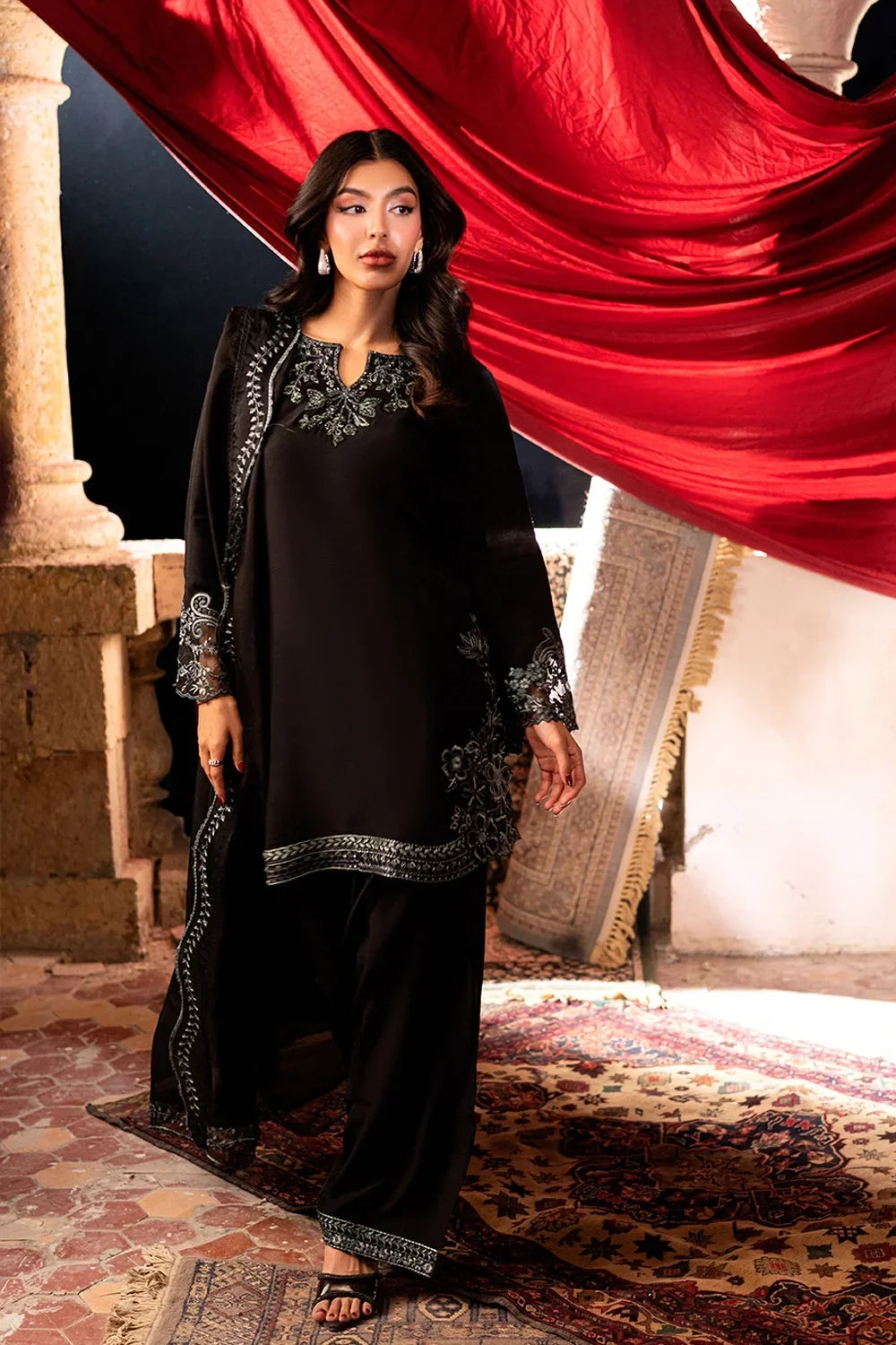 Embroidered Black & Silver Festive Suit Unstitched