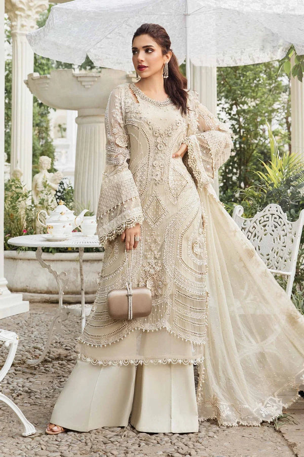 Maria B  Ethereal Ivory Opulence — Embroidered Net Luxury Suit-Unstitched