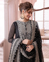 Embroidered Black & Silver Festive Suit-Unstitched