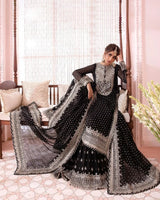 Embroidered Black & Silver Festive Suit-Unstitched