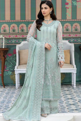 FLOSSIE Mint Serenade — Embroidered Net Luxury Suit - Unstitched