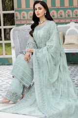 FLOSSIE Mint Serenade — Embroidered Net Luxury Suit - Unstitched