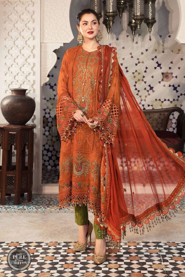Maria b MPC-21-101-Rust and Olive Green Unstitched